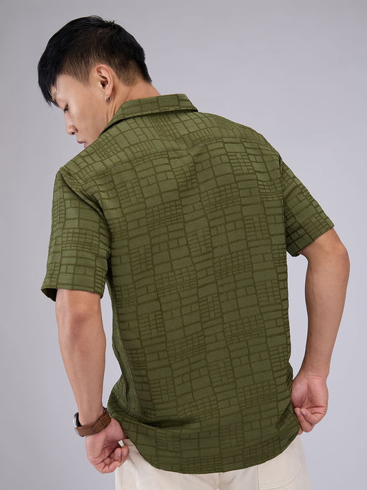 Olive Bold Square Textured Shirt
