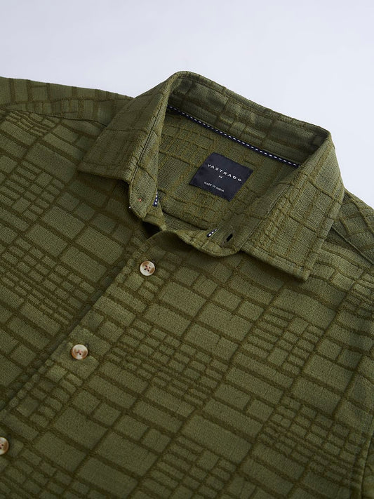Olive Bold Square Textured Shirt