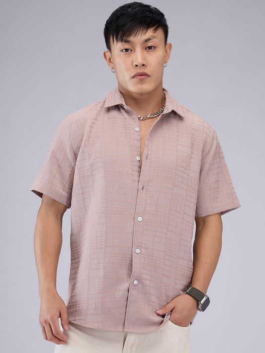 Pale Pink Bold Square Textured Shirt