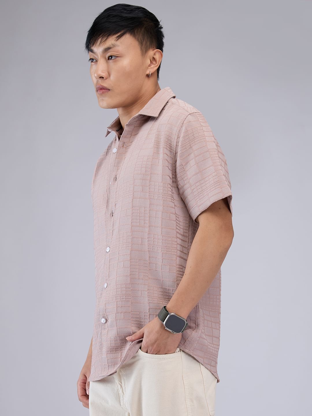 Pale Pink Bold Square Textured Shirt