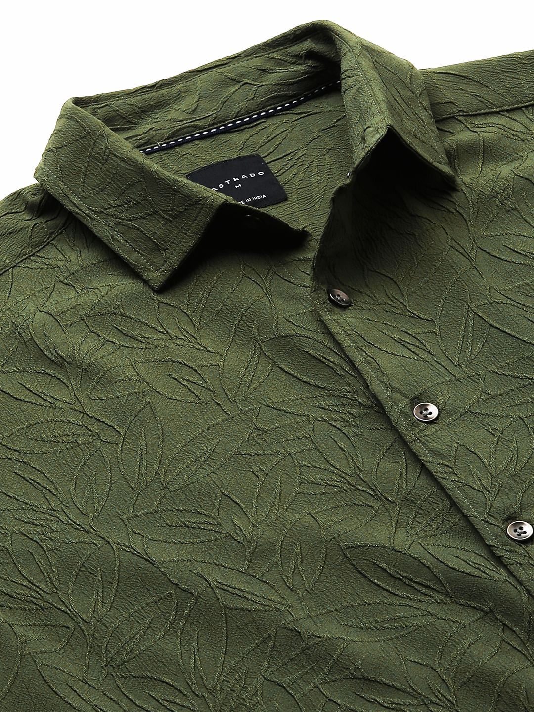 Moss Green Leaf Textured Shirt