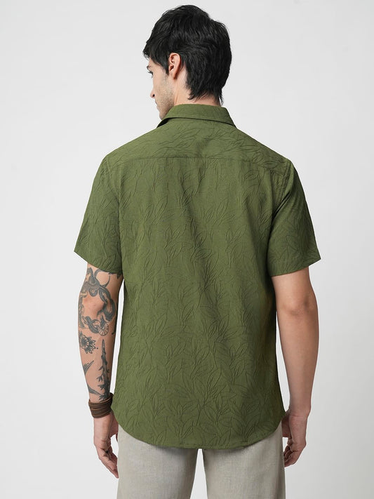 Moss Green Leaf Textured Shirt