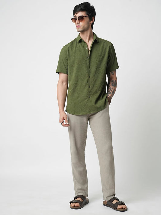 Moss Green Leaf Textured Shirt