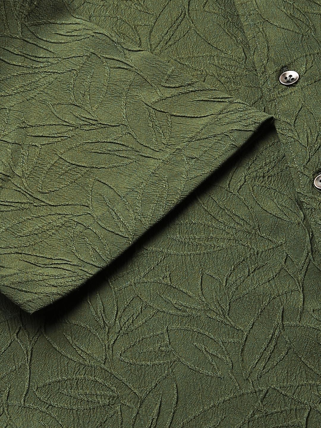 Moss Green Leaf Textured Shirt