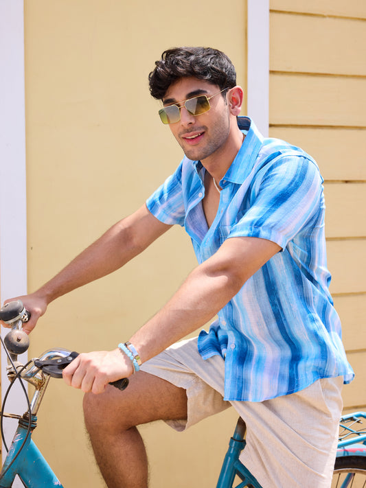 Blue Tie-Dye Striped Shirt
