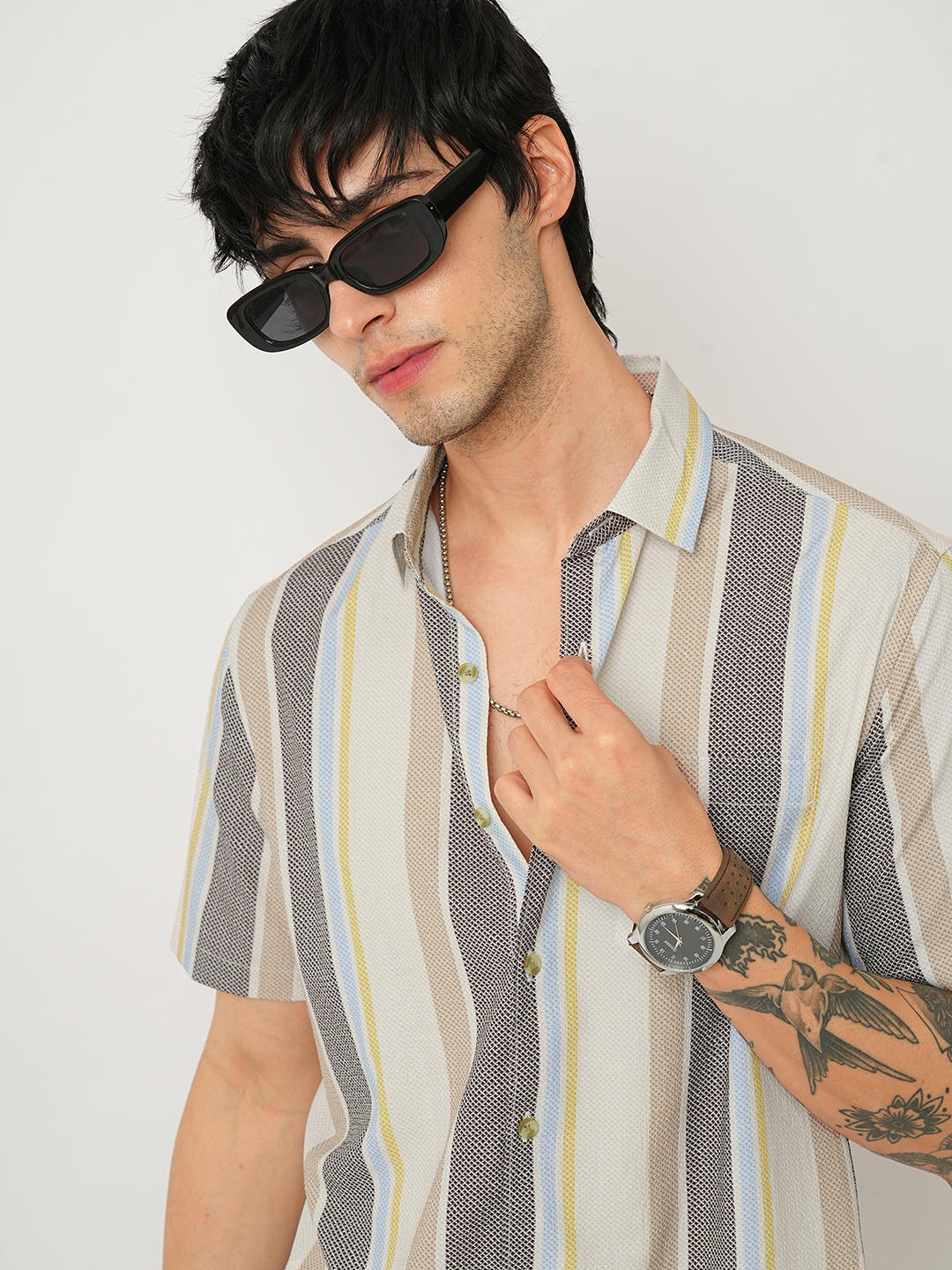Multicolour Broad Striped Creased Shirt