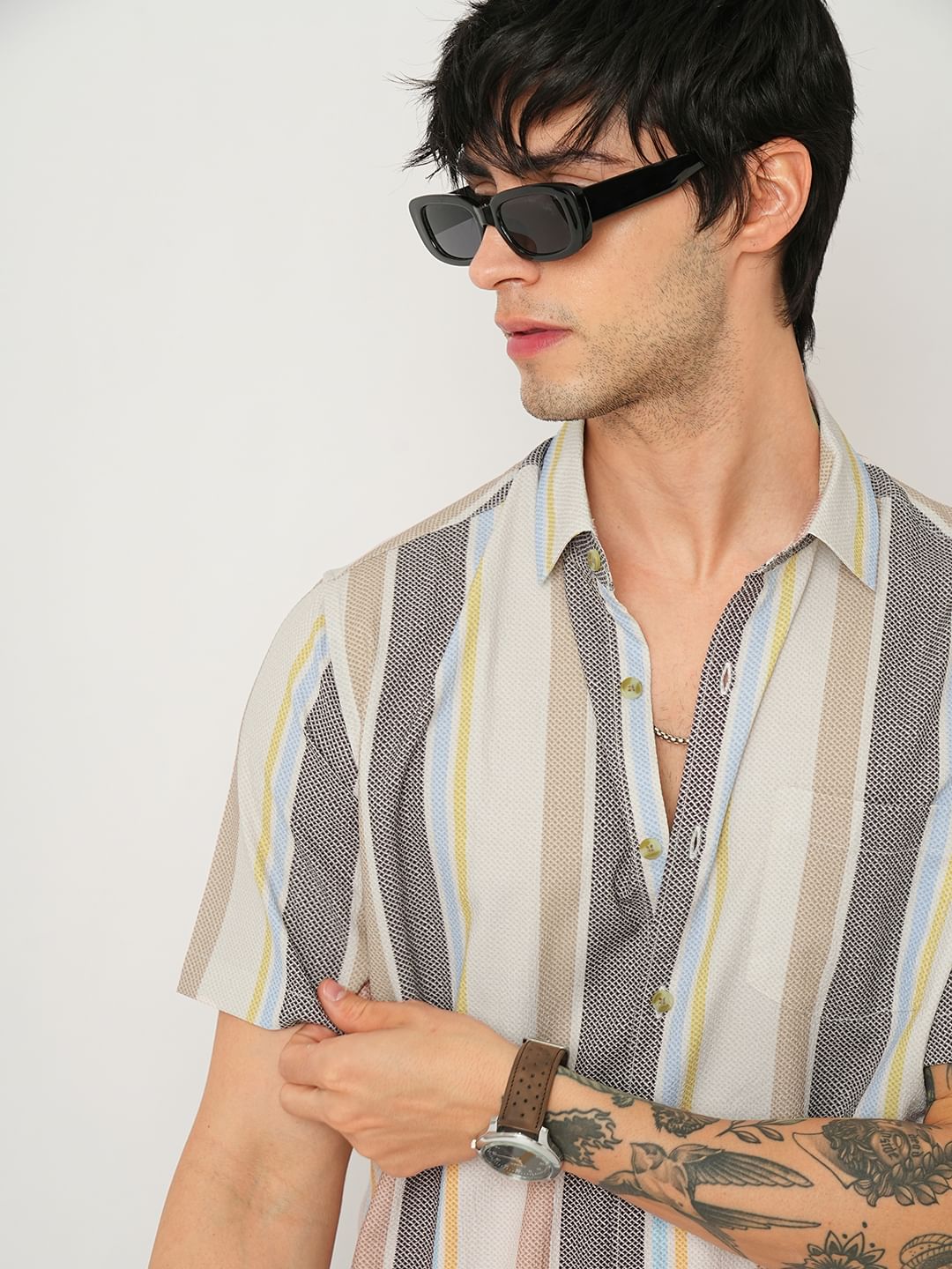 Multicolour Broad Striped Creased Shirt