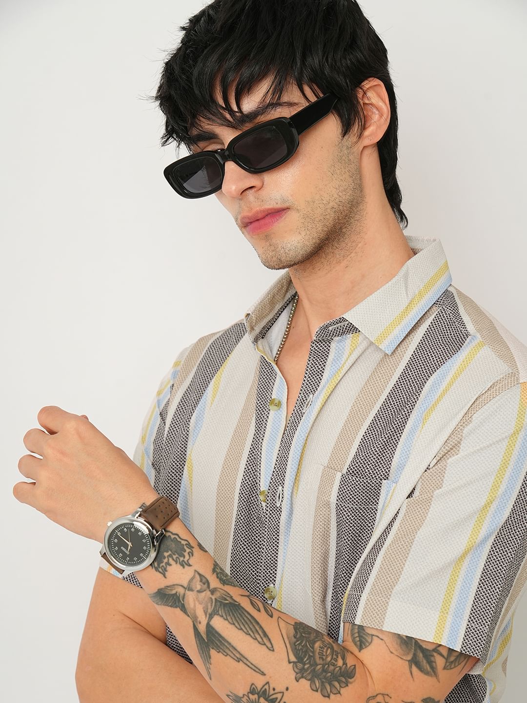 Multicolour Broad Striped Creased Shirt