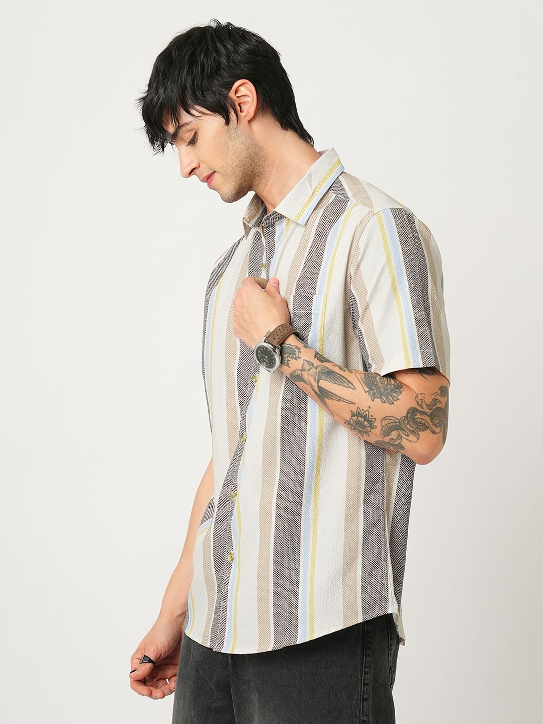 Multicolour Broad Striped Creased Shirt