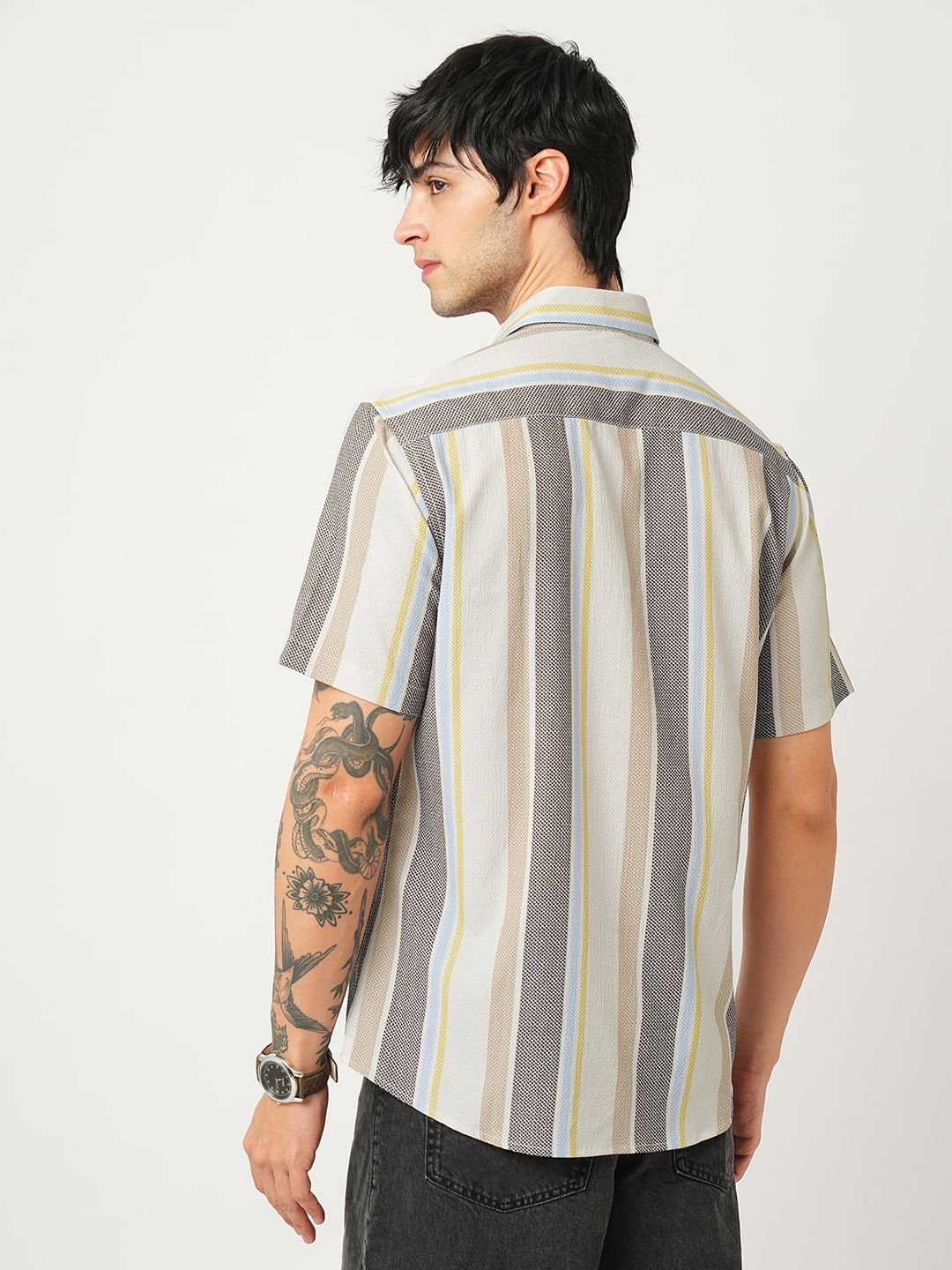 Multicolour Broad Striped Creased Shirt