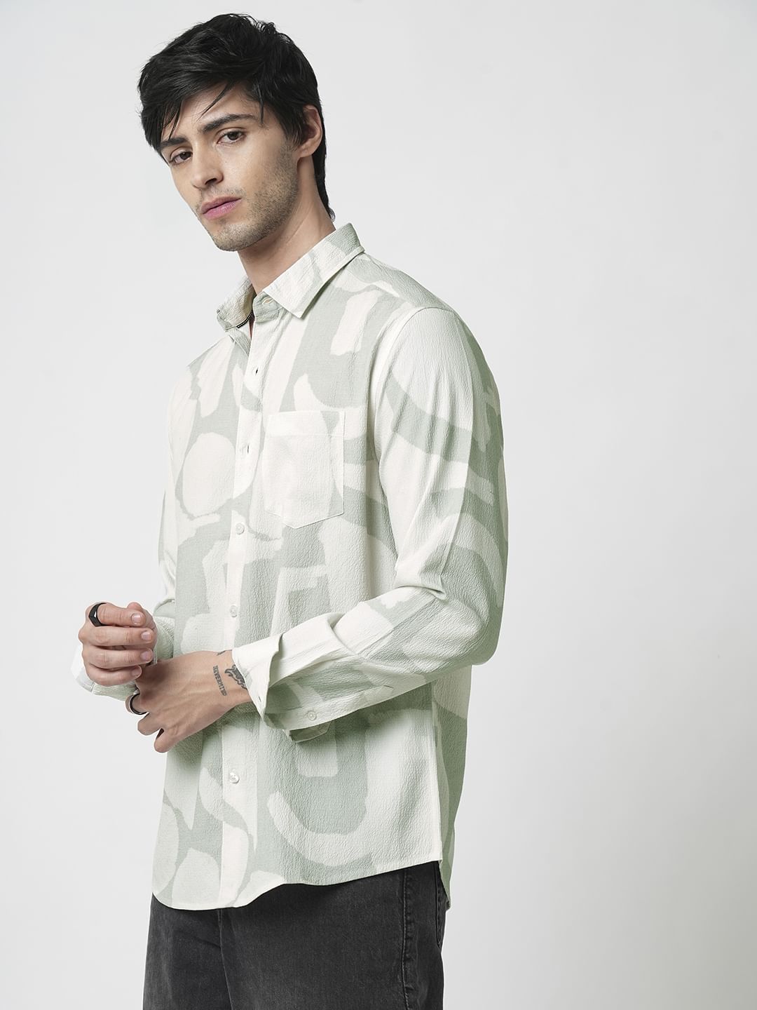 Pastel Mint Abstract Printed Crushed Shirt