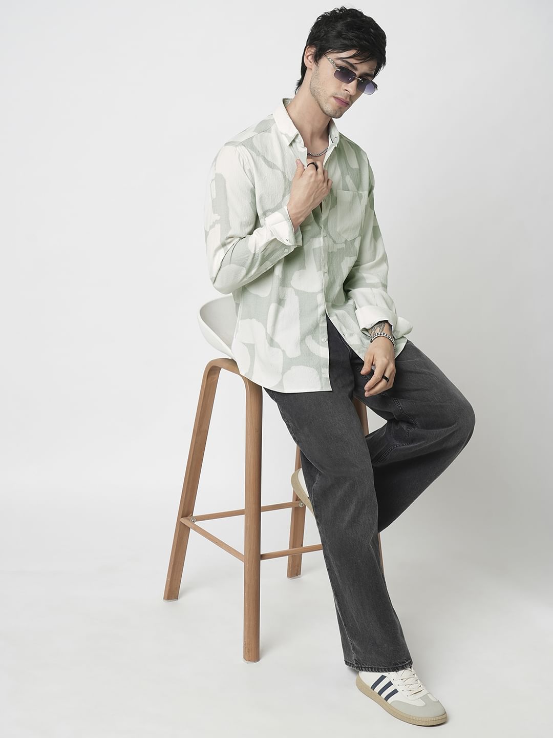 Pastel Mint Abstract Printed Crushed Shirt