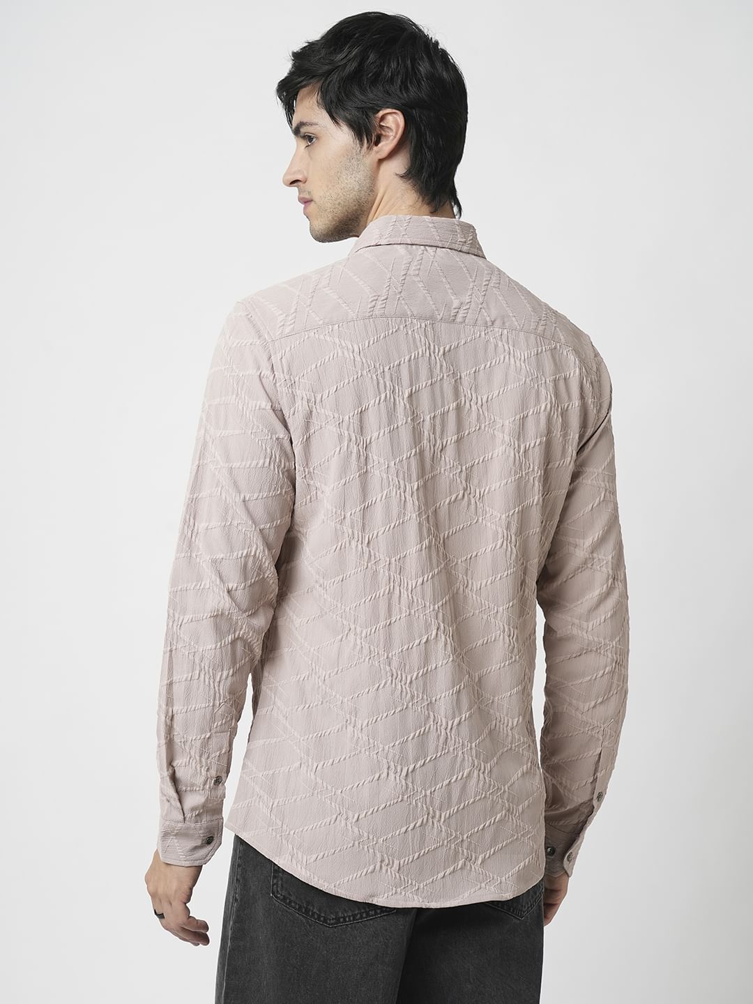 Honey Beige Abstract Textured Detailed Shirt