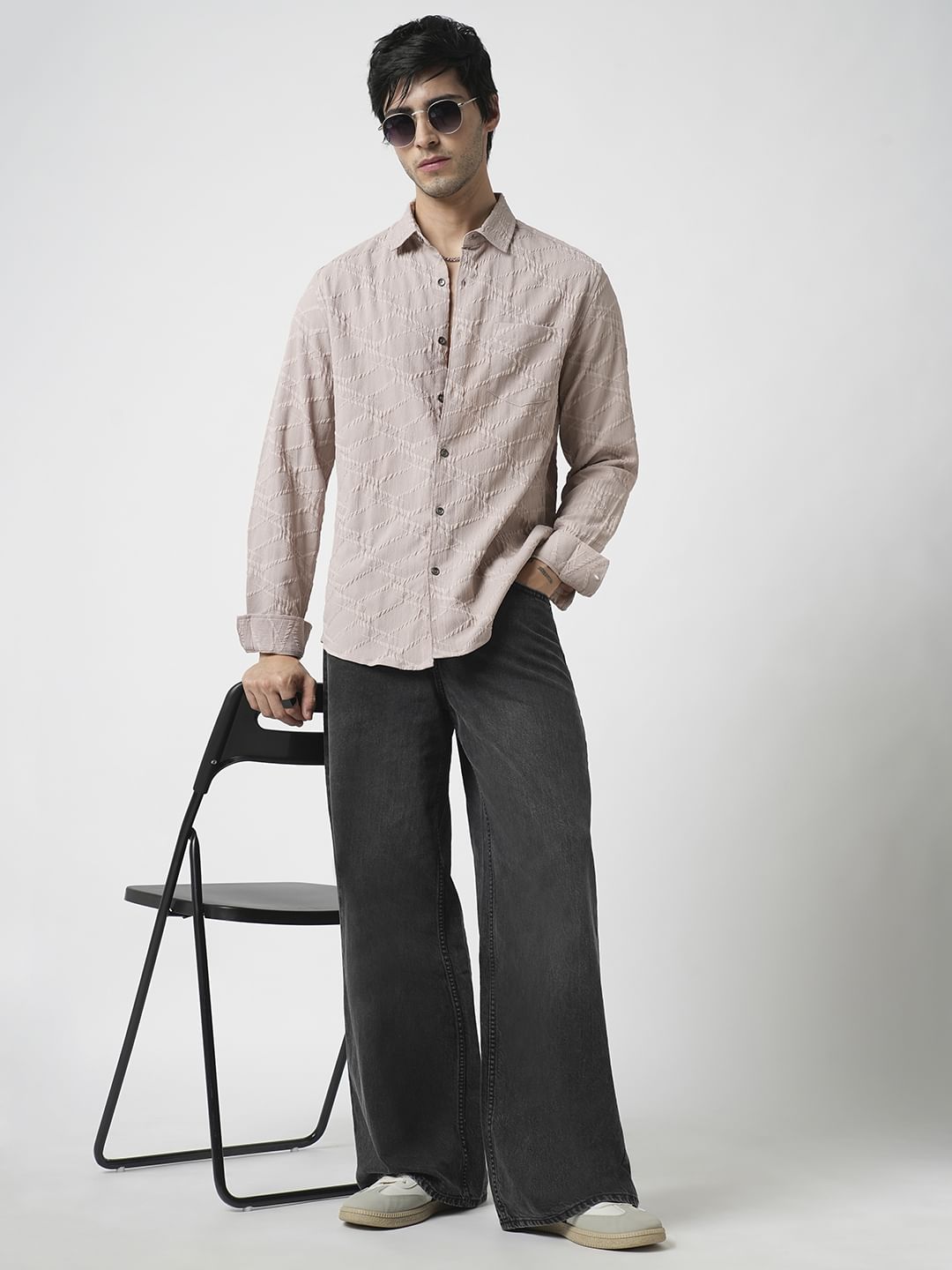 Honey Beige Abstract Textured Detailed Shirt