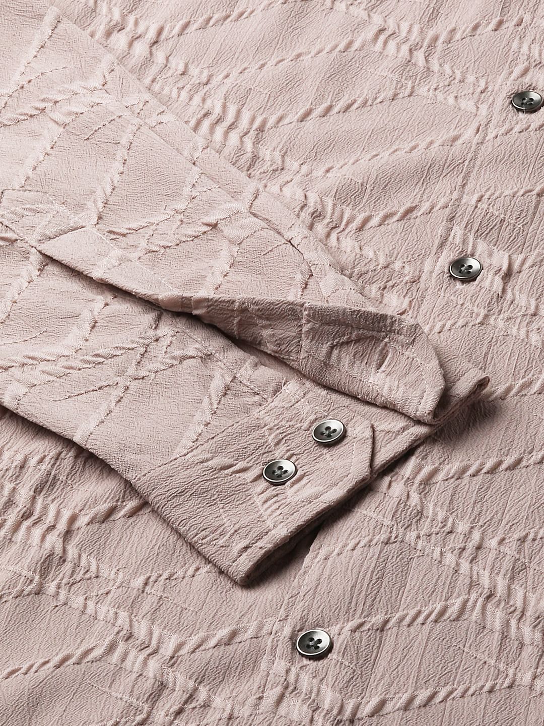 Honey Beige Abstract Textured Detailed Shirt