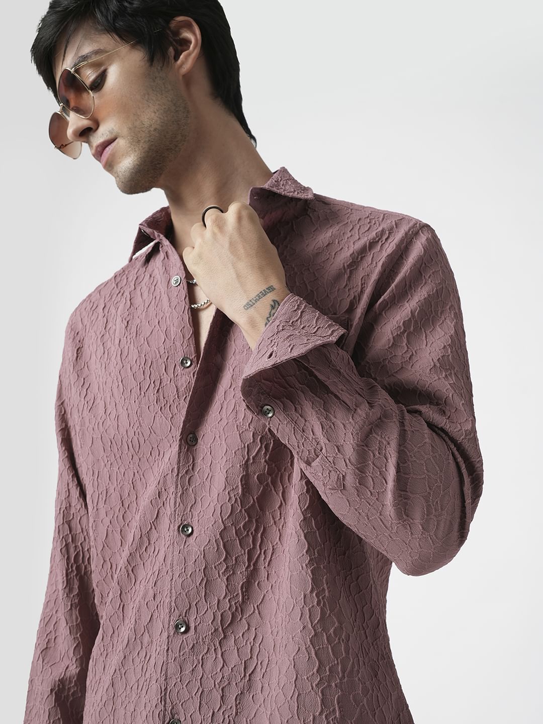 Nude Pink Abstract Textured Shirt