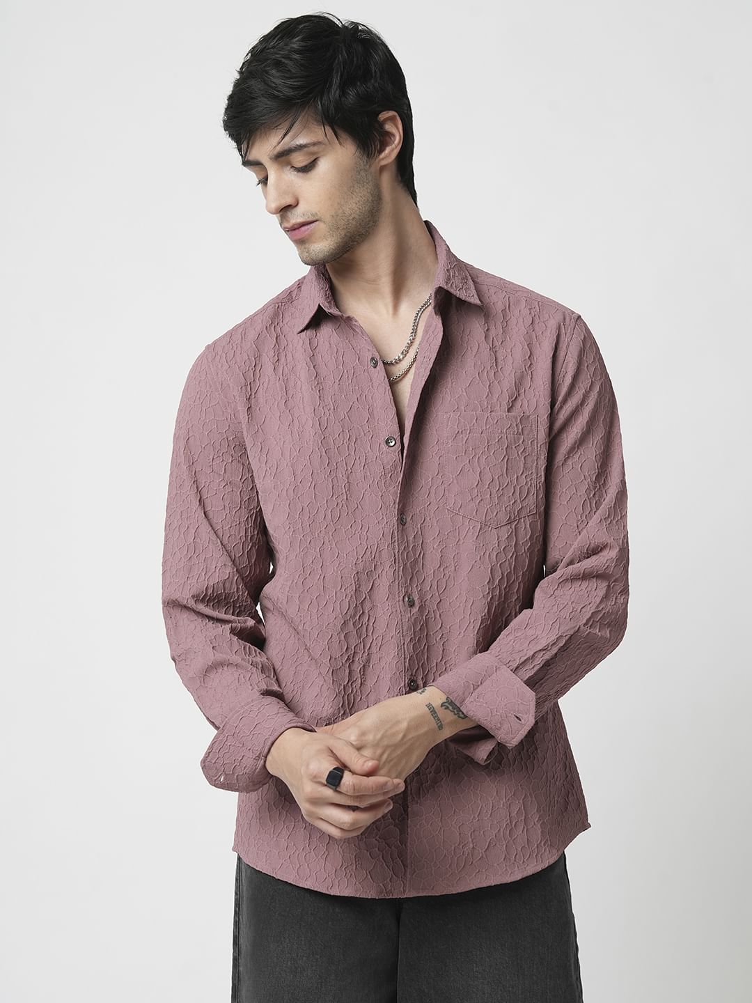 Nude Pink Abstract Textured Shirt