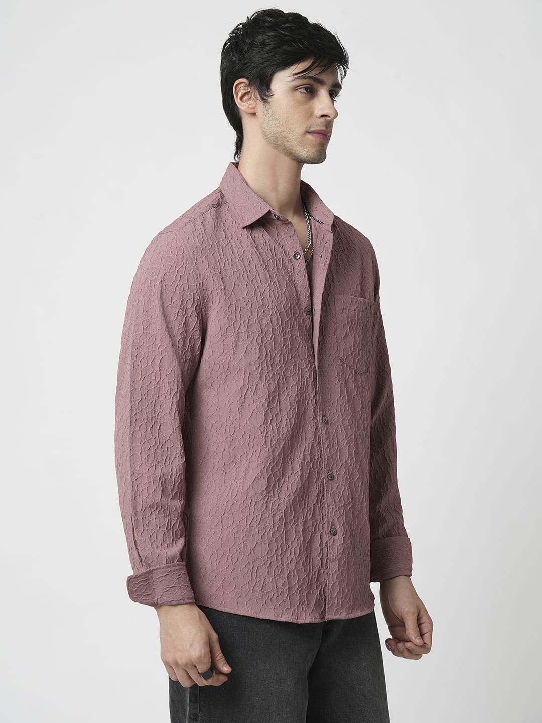 Nude Pink Abstract Textured Shirt
