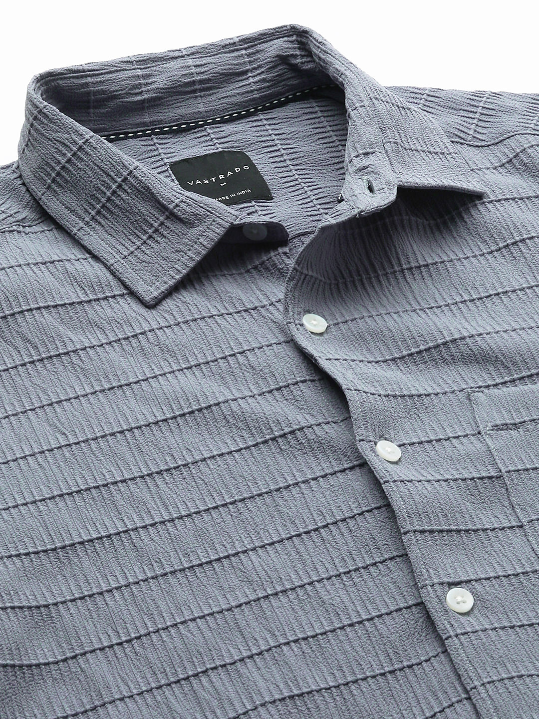 Bluish Grey Horizontal Stripe Textured Shirt