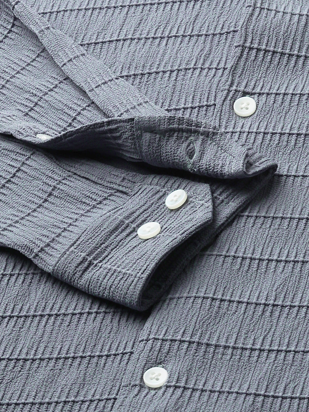 Bluish Grey Horizontal Stripe Textured Shirt