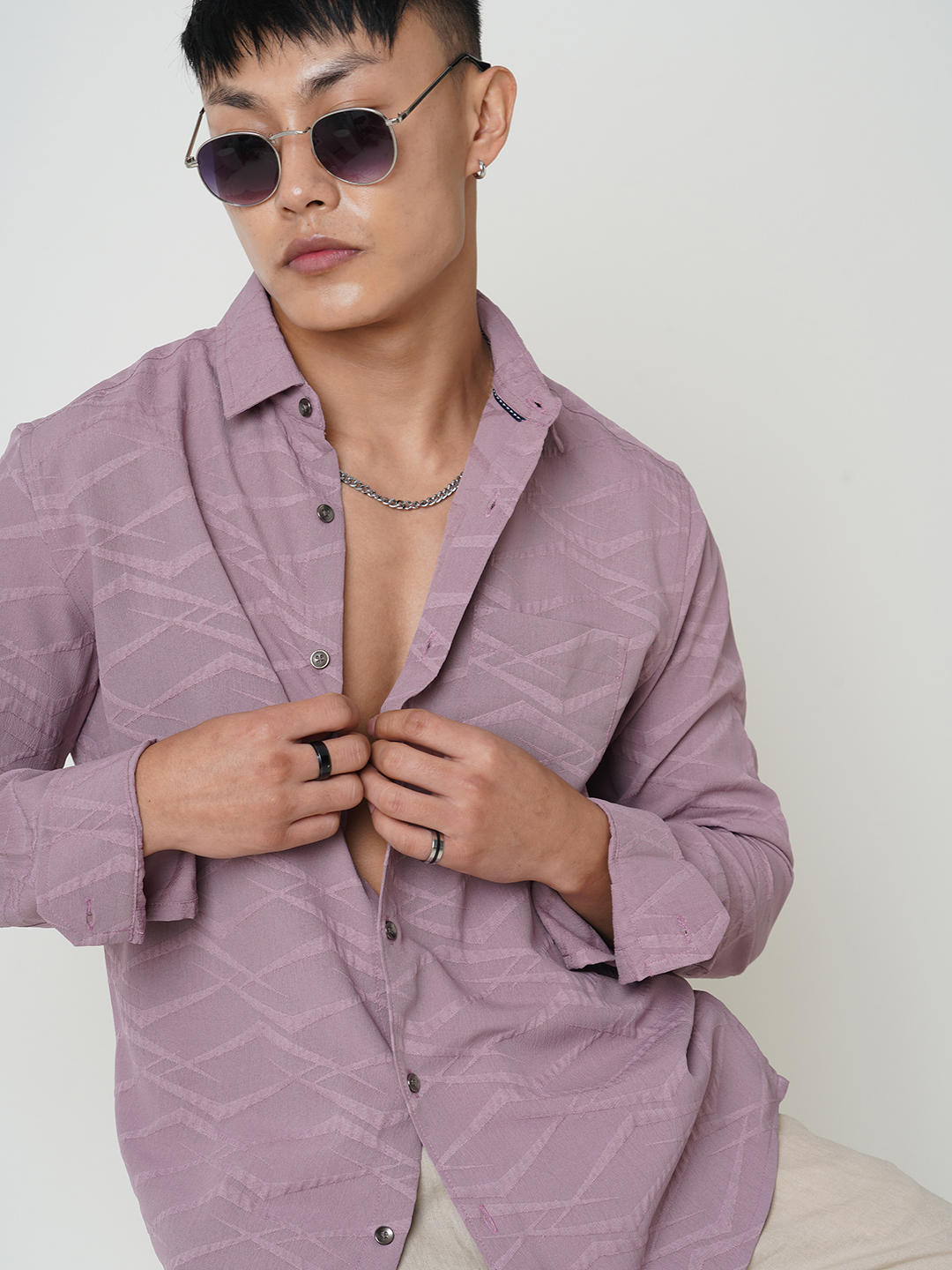 Abstruse Turkish Rose Pink Textured Shirt