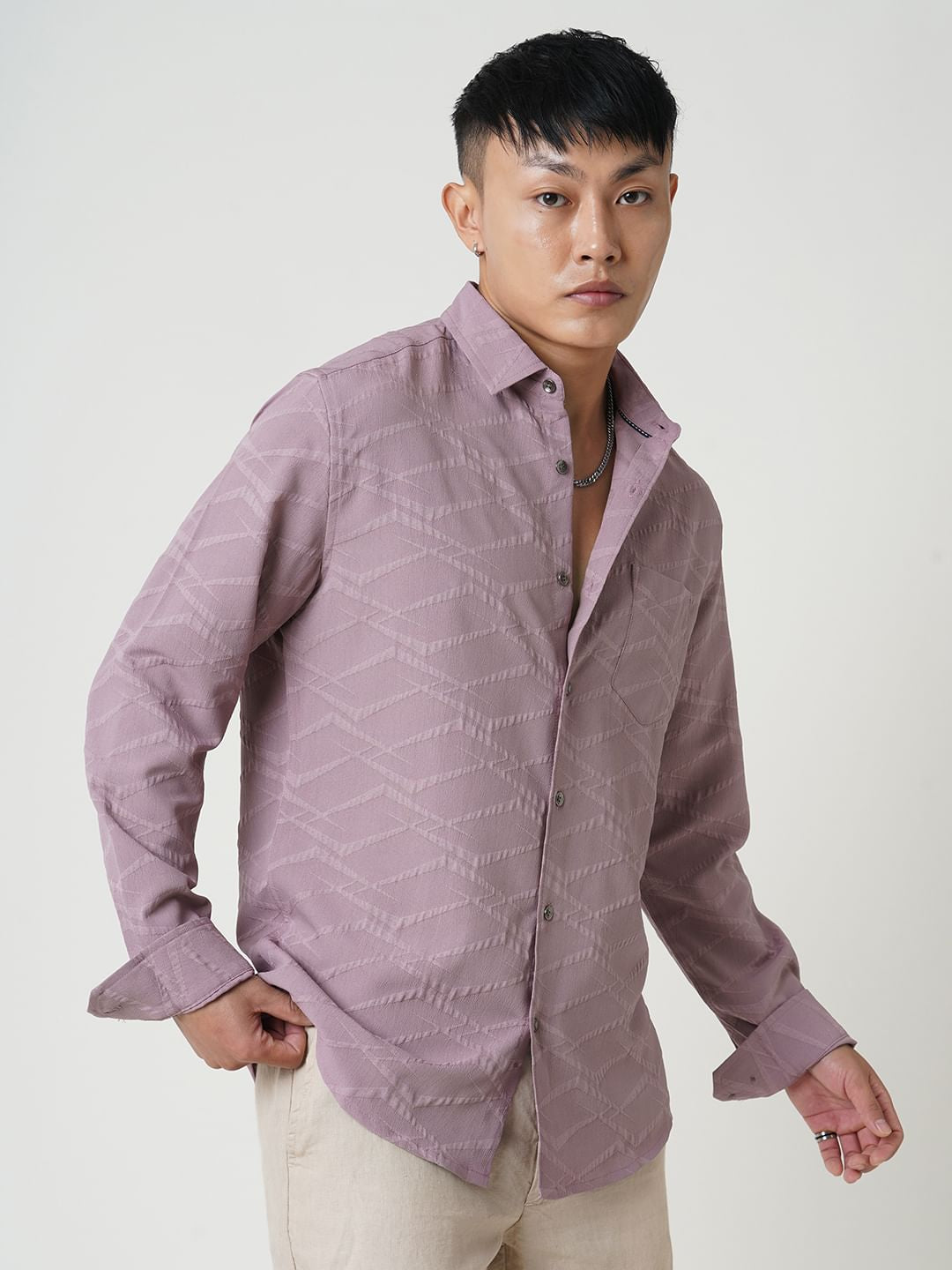 Abstruse Turkish Rose Pink Textured Shirt