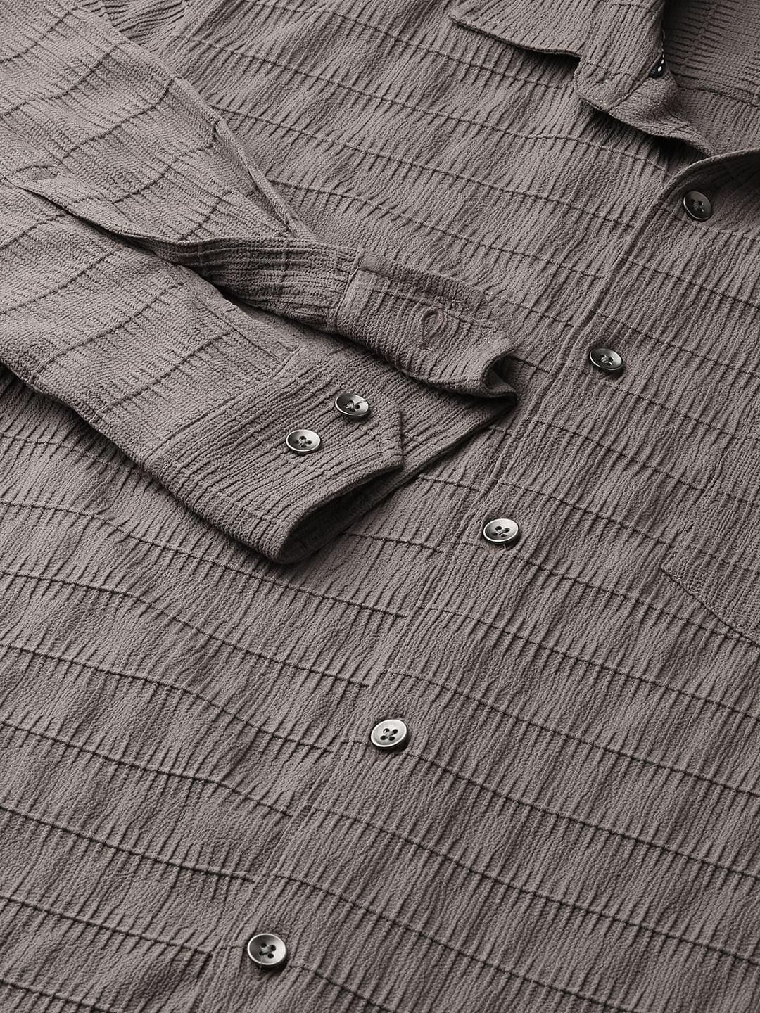 Coffee Brown Line Textured Shirt