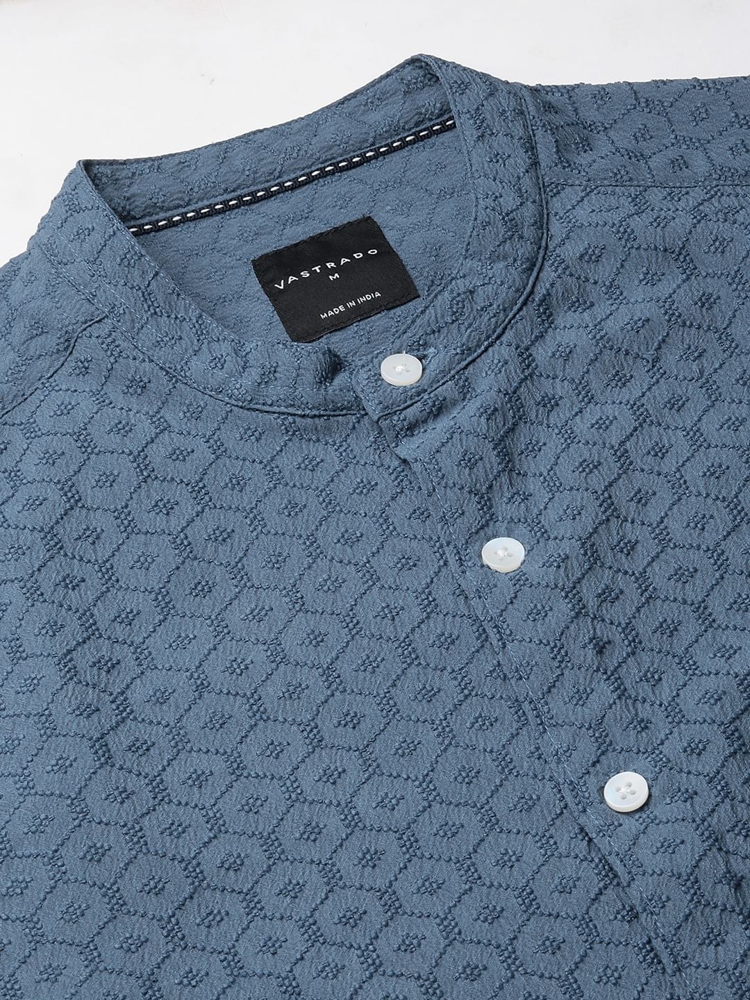 Hexagon Jacquard Aegean Blue Mandarin Shirt