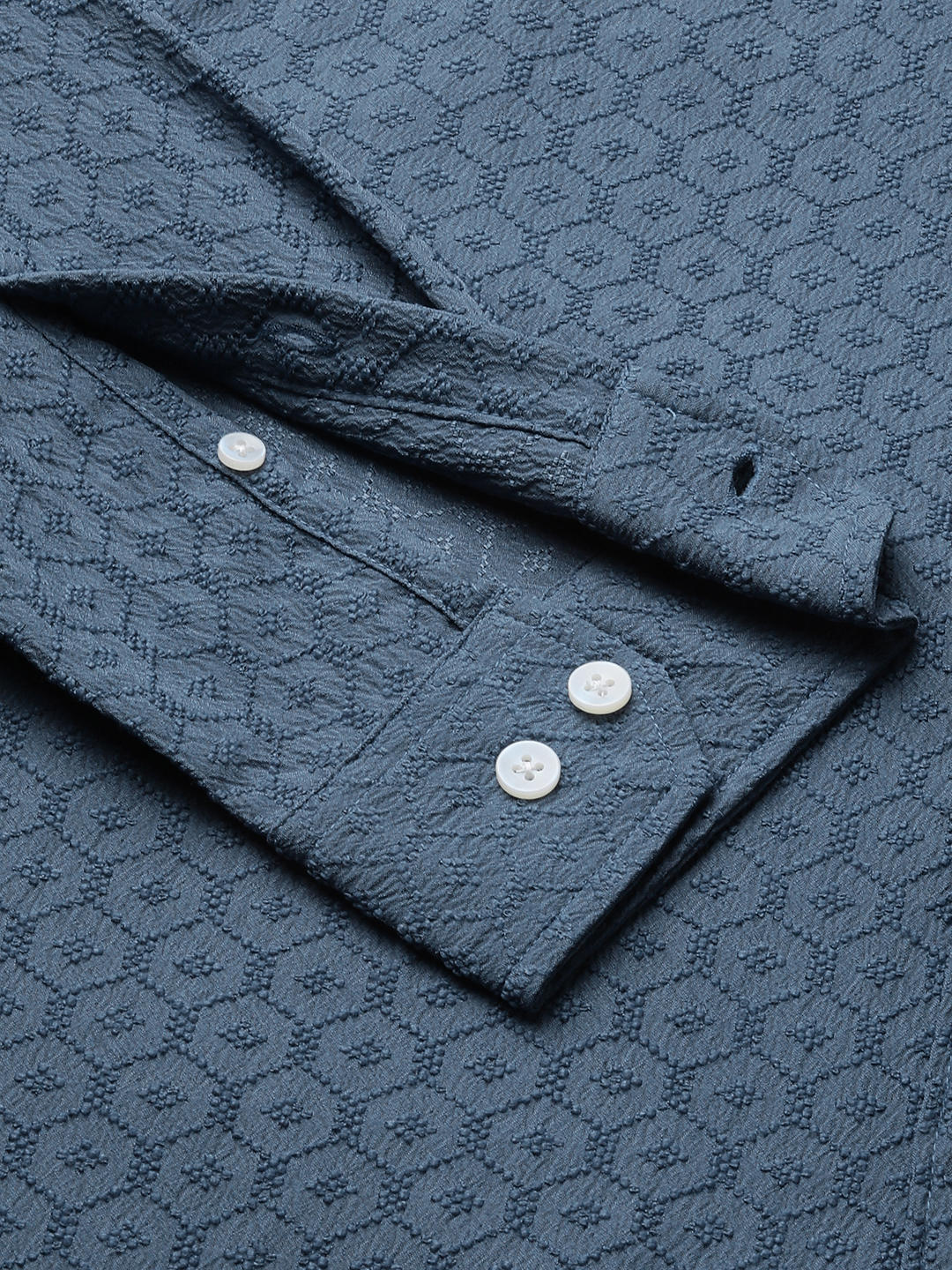 Hexagon Jacquard Aegean Blue Mandarin Shirt