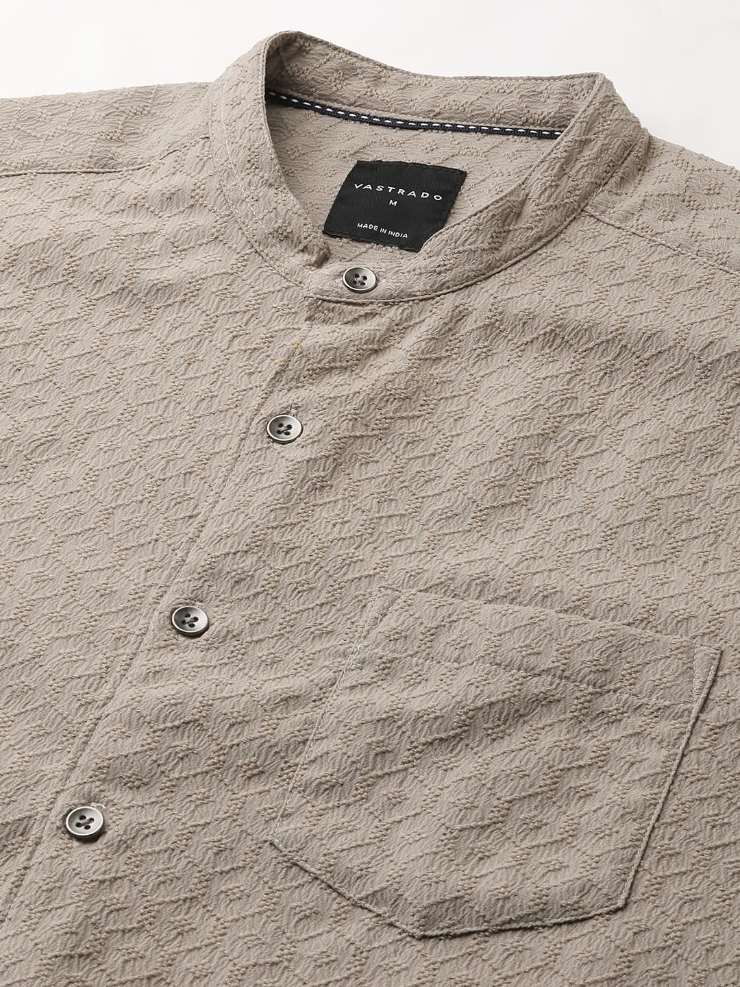Hexagon Beige Jacquard Mandarin Shirt