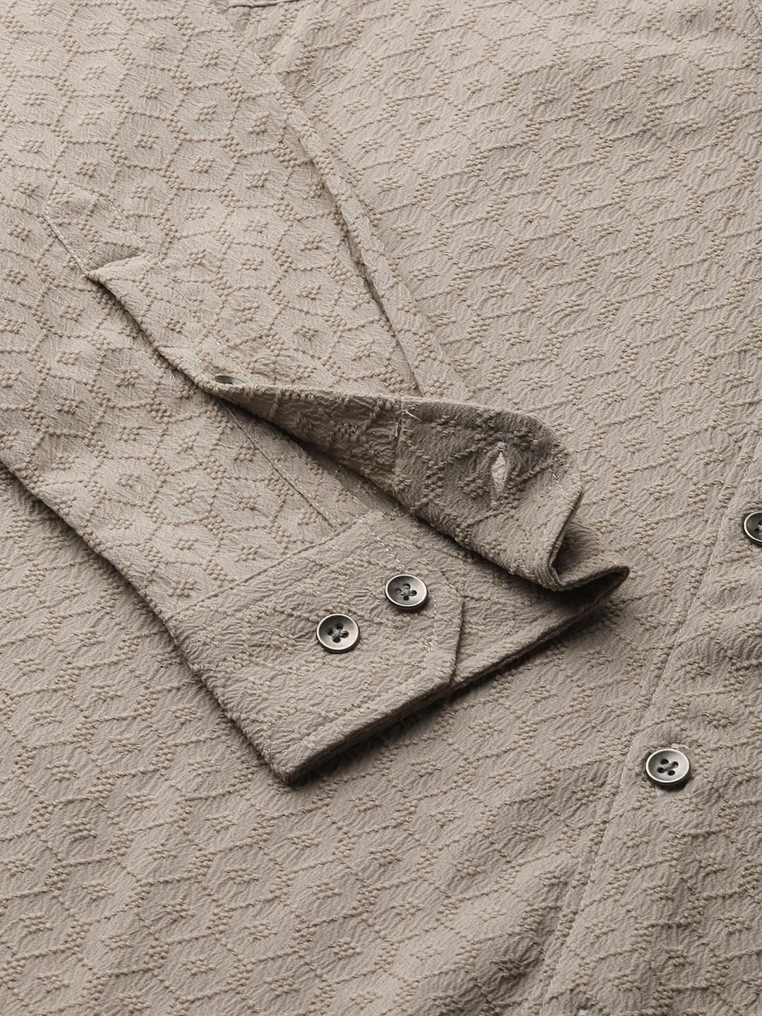 Hexagon Beige Jacquard Mandarin Shirt