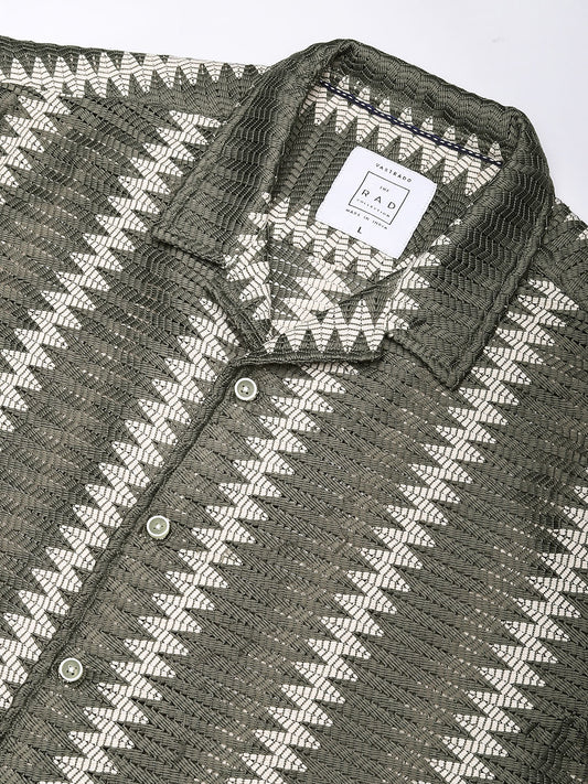 Zig-Zag Olive Crochet Oversized Shirt
