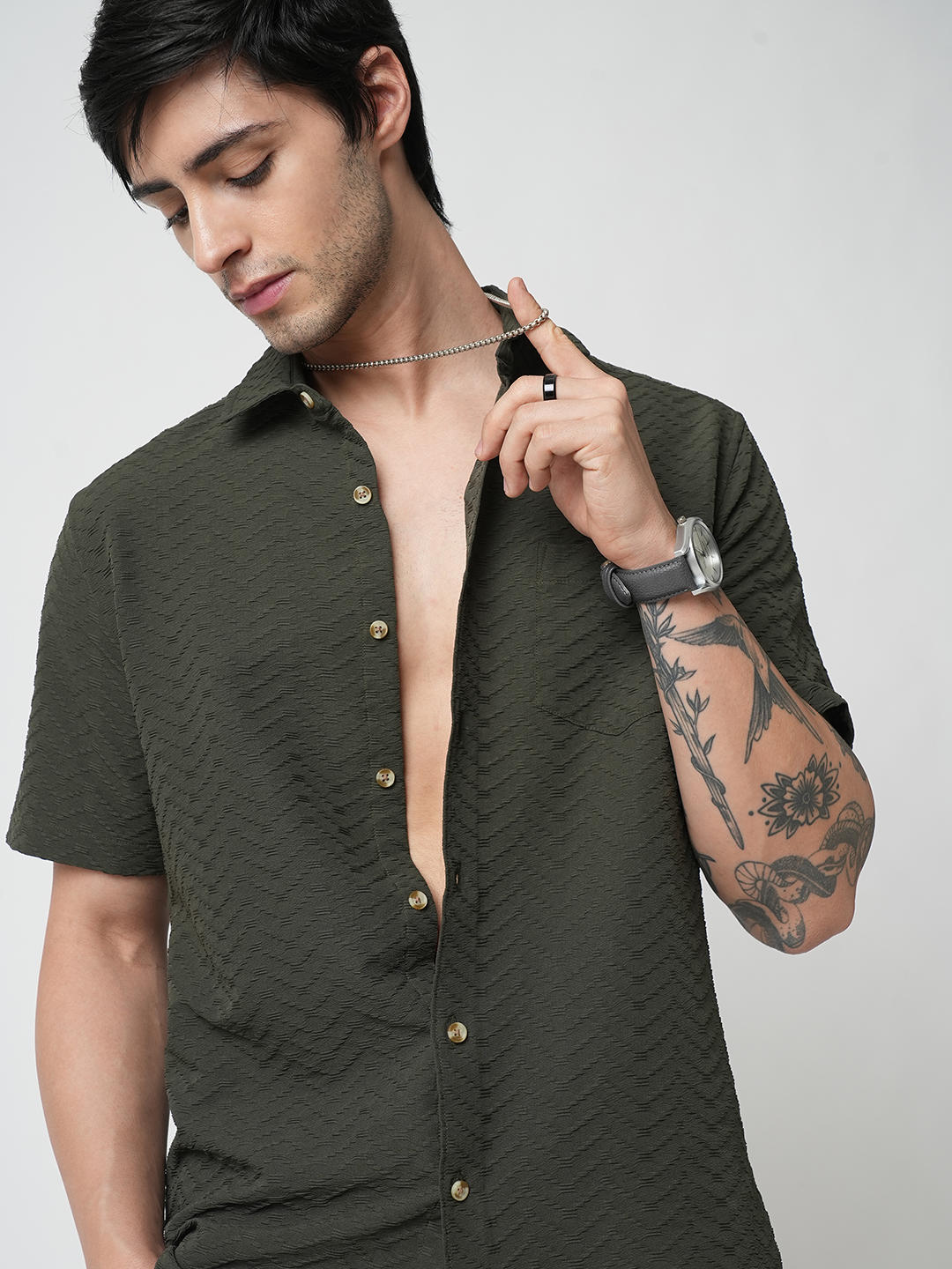 Forest Green Wavique Textured Shirt