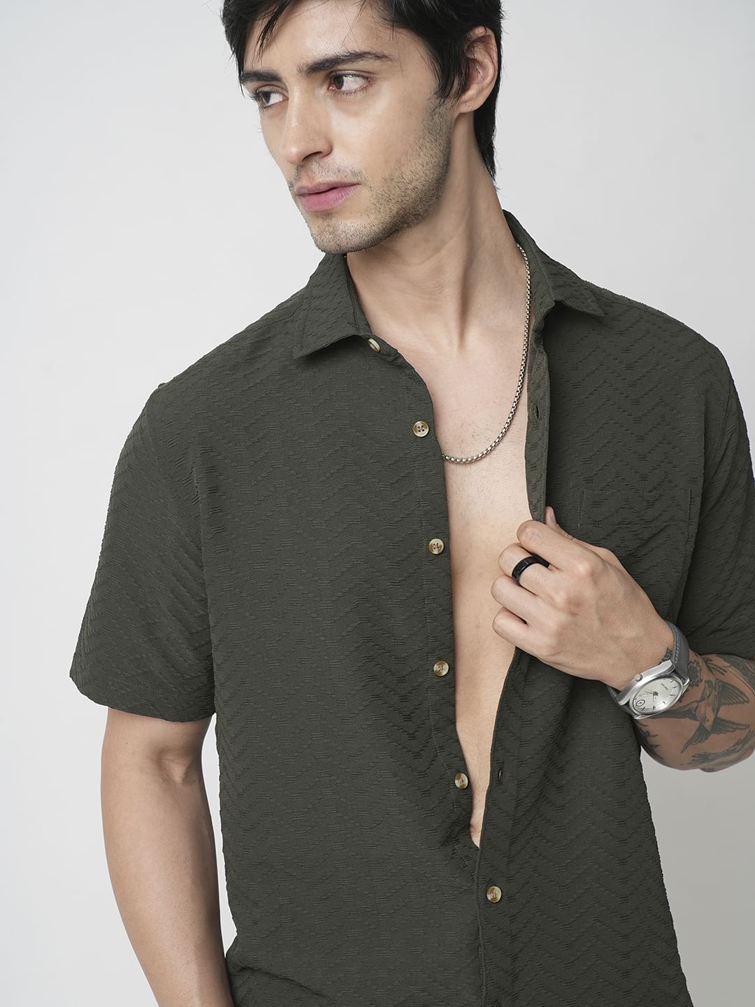 Forest Green Wavique Textured Shirt