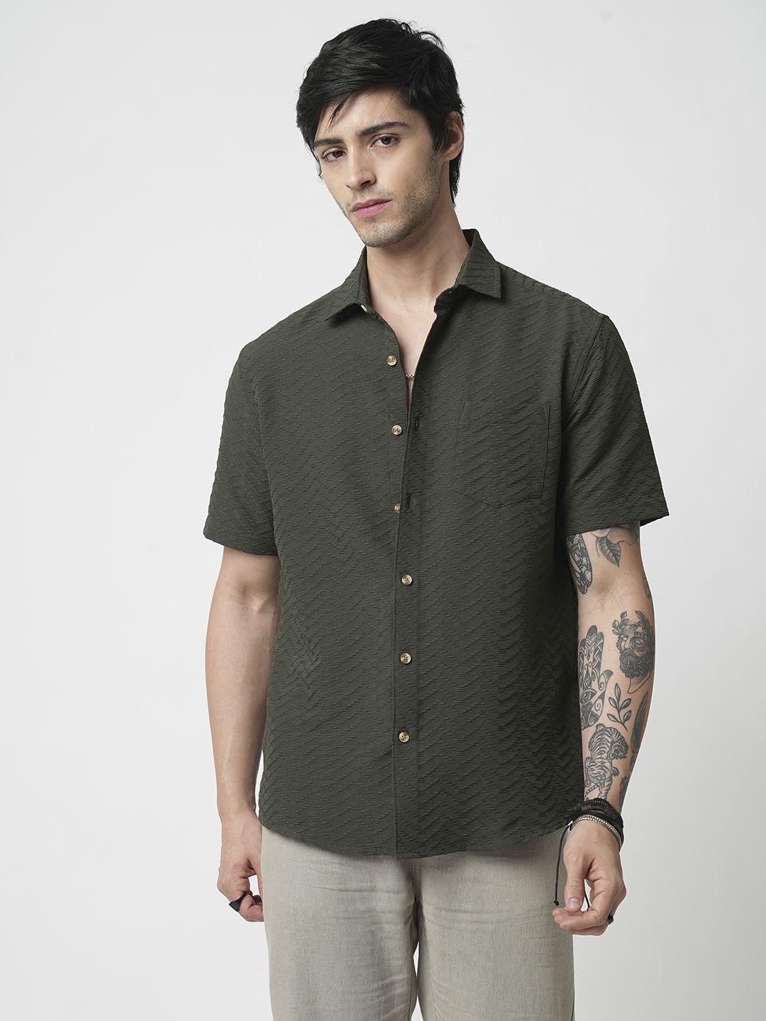 Forest Green Wavique Textured Shirt