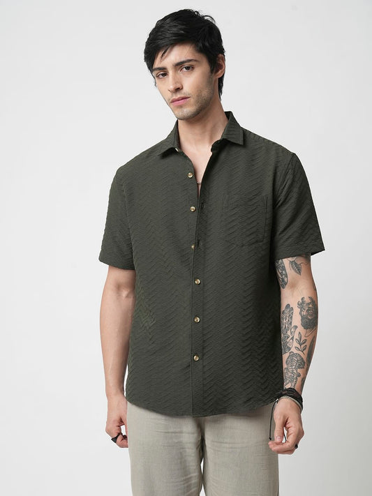 Forest Green Wavique Textured Shirt