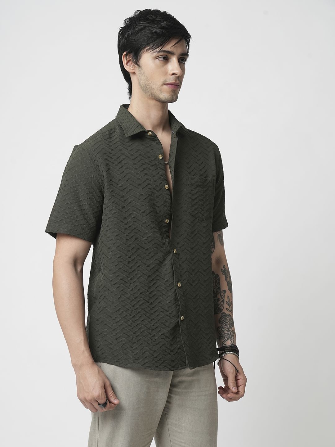 Forest Green Wavique Textured Shirt