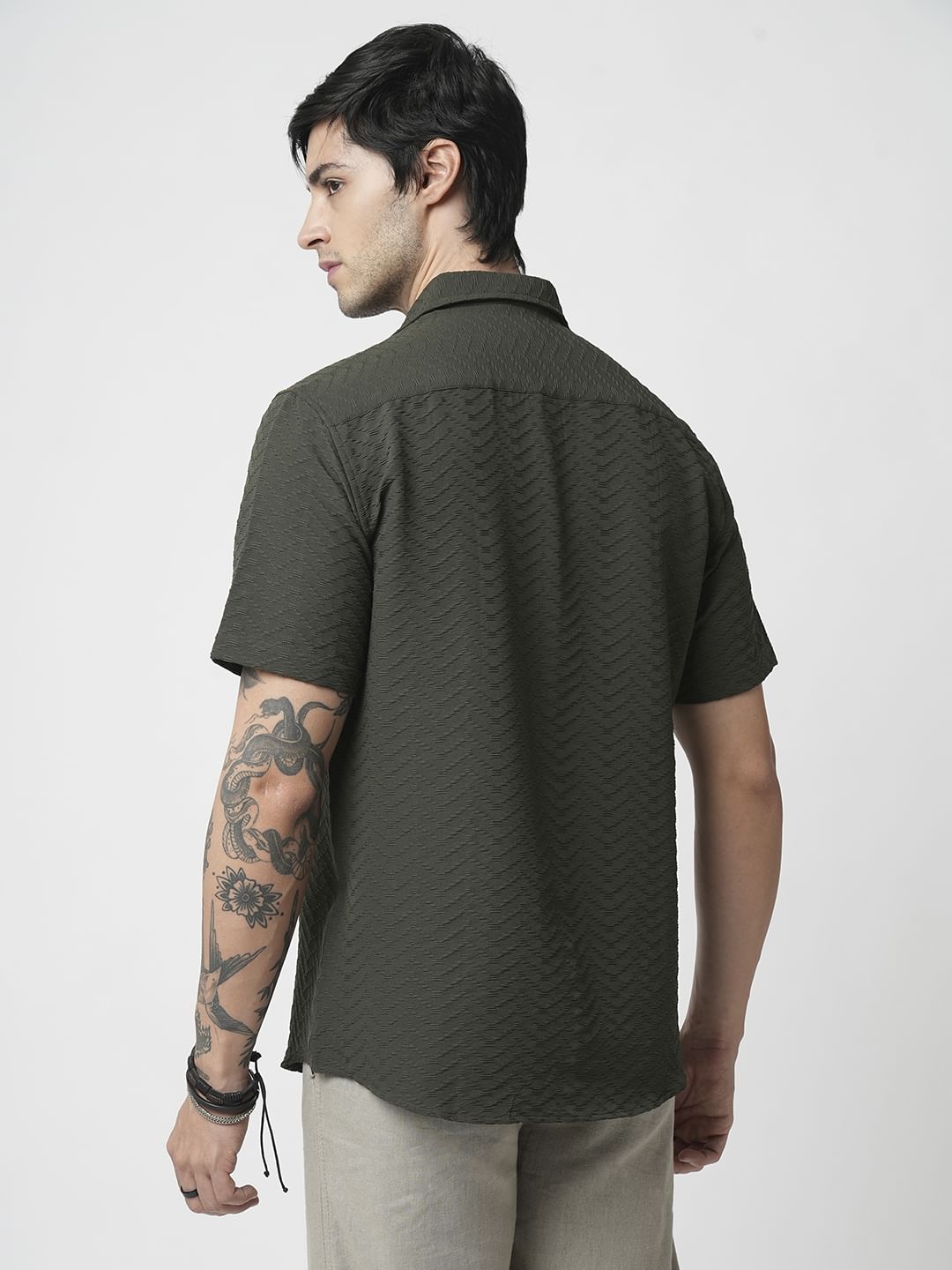 Forest Green Wavique Textured Shirt