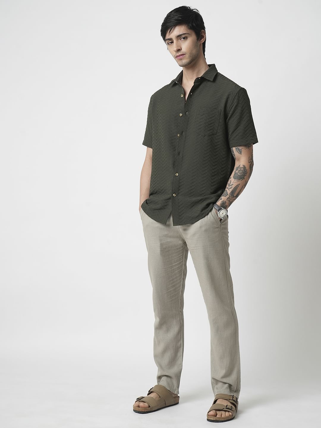 Forest Green Wavique Textured Shirt