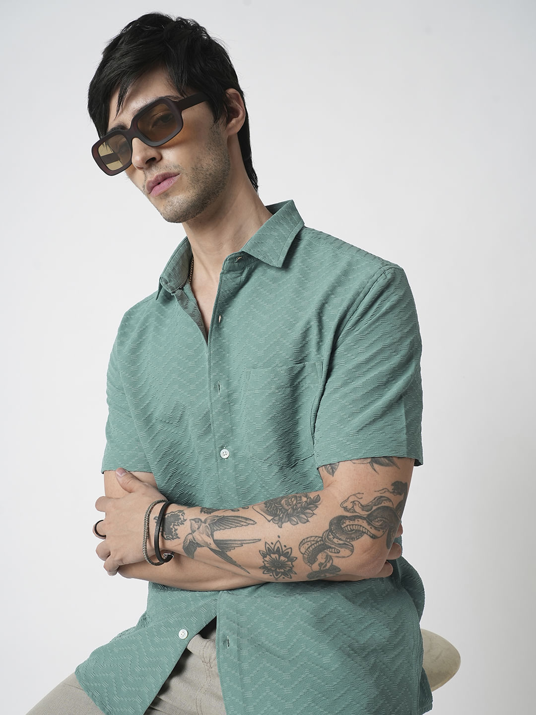 Turquoise Zig-Zag Textured Shirt