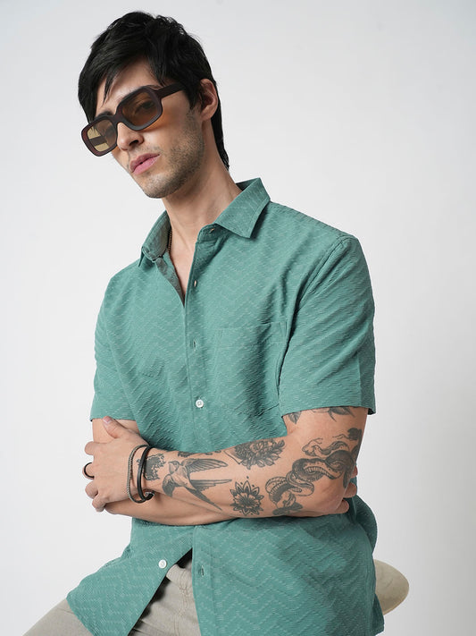 Turquoise Zig-Zag Textured Shirt