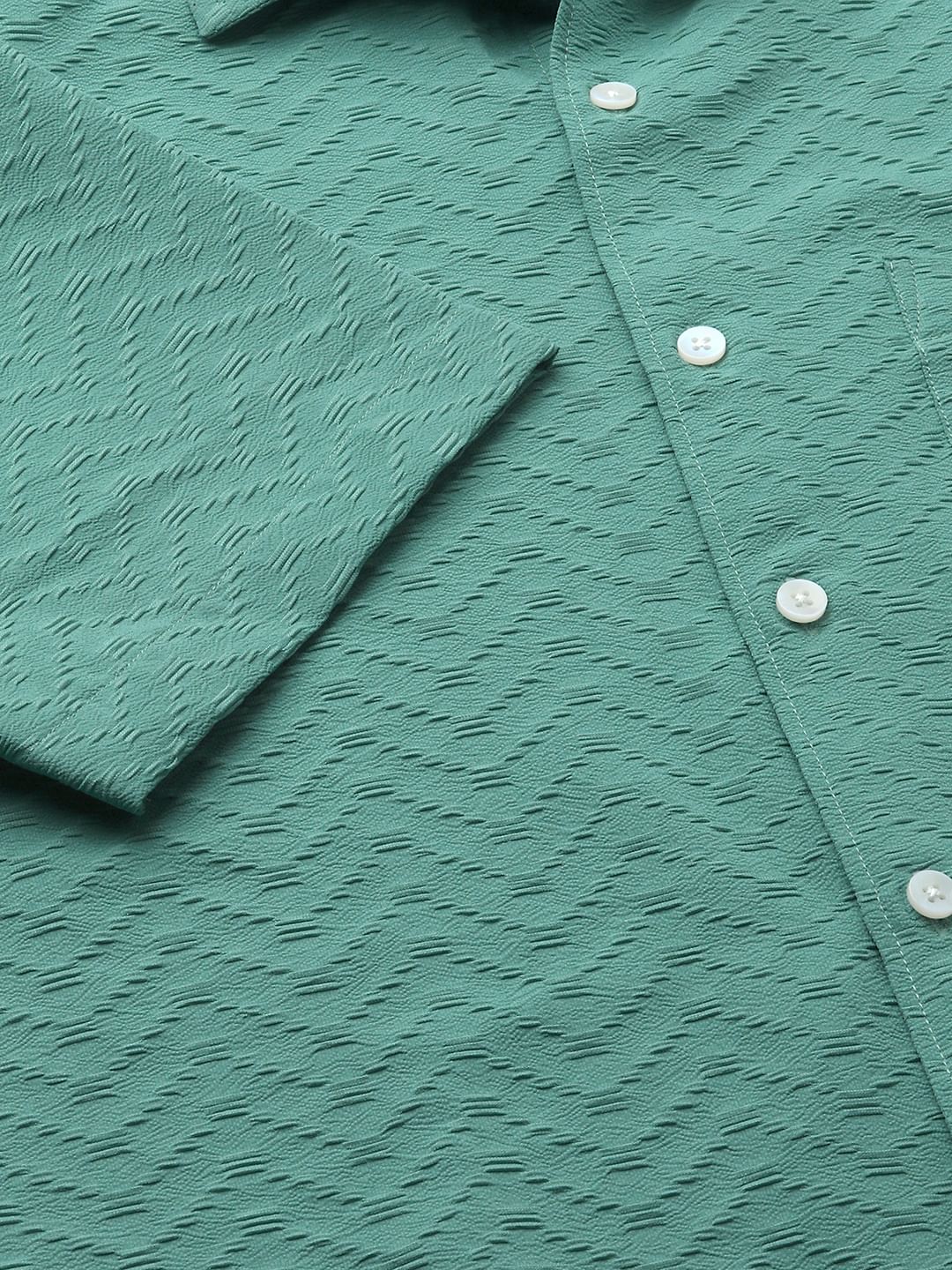 Turquoise Zig-Zag Textured Shirt