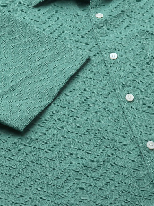 Turquoise Zig-Zag Textured Shirt