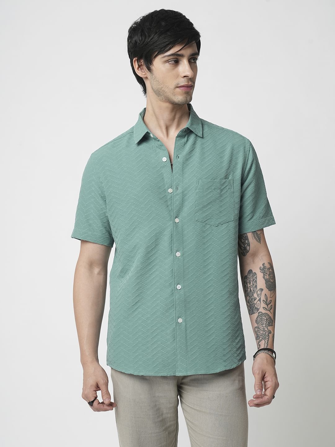 Turquoise Zig-Zag Textured Shirt