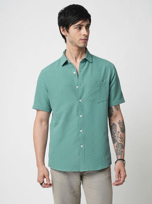 Turquoise Zig-Zag Textured Shirt