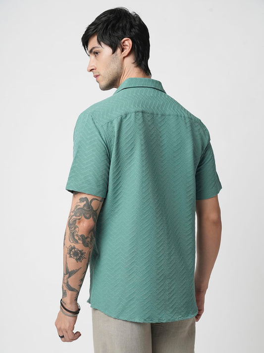 Turquoise Zig-Zag Textured Shirt
