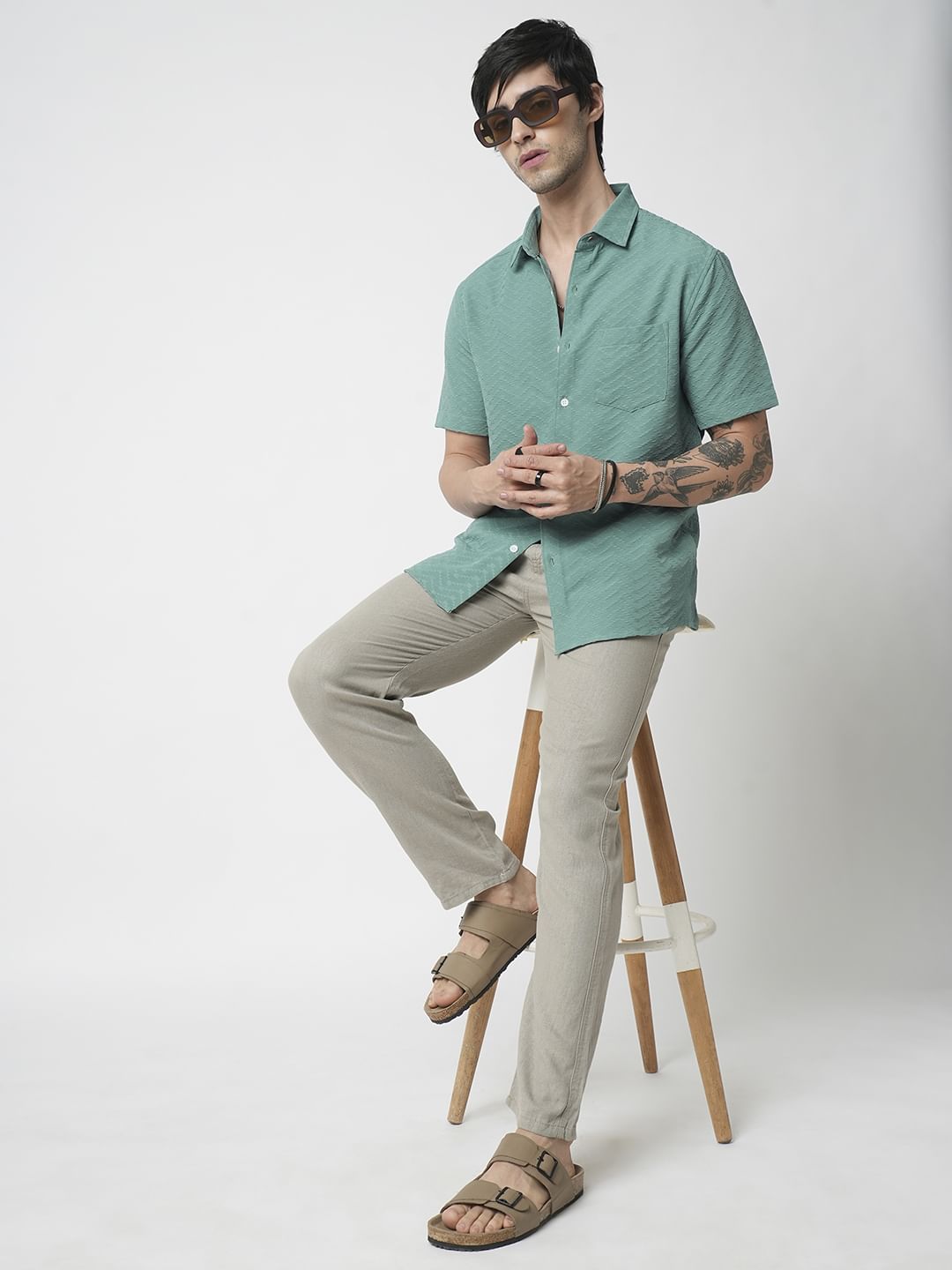 Turquoise Zig-Zag Textured Shirt