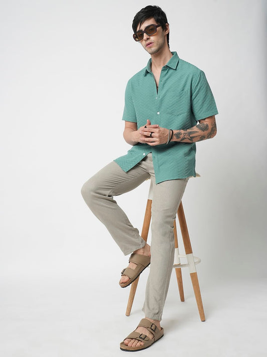 Turquoise Zig-Zag Textured Shirt