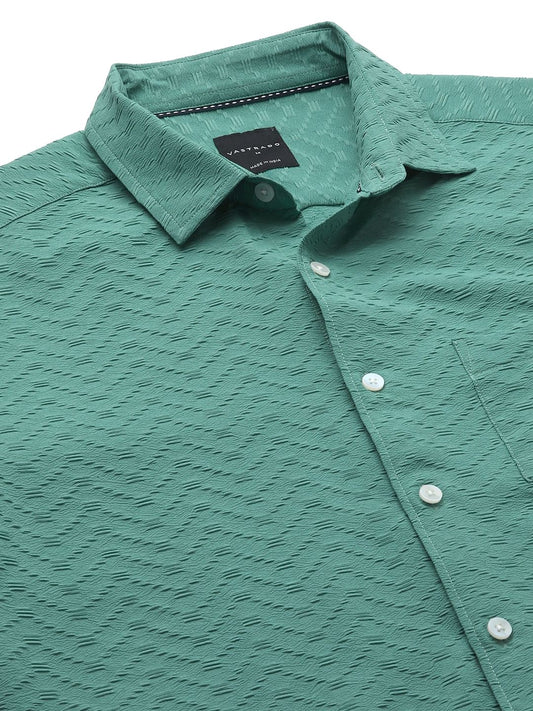 Turquoise Zig-Zag Textured Shirt