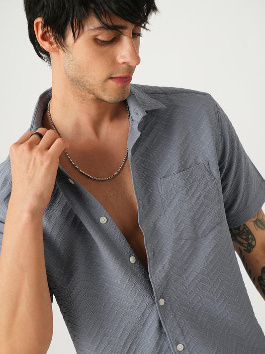 Cloud Grey Wavique Textured Shirt